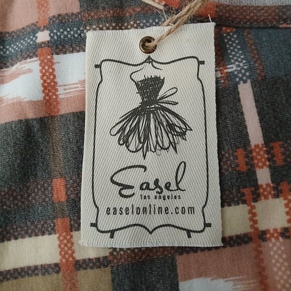 NWT Easel Tunic Top Size M Boho Oversized Dolman Windowpane Plaid Made In USA - Picture 8 of 10